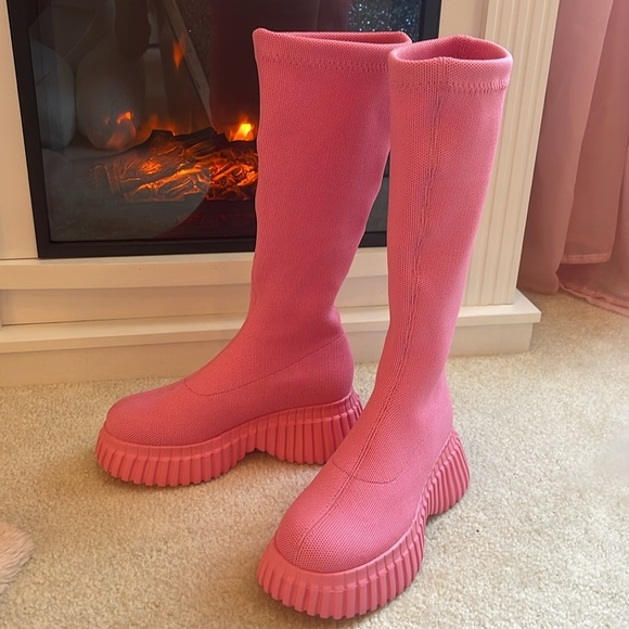New/WOT/ Pink Knit Retro Platform Tall Boots💖 - Picture 12 of 16